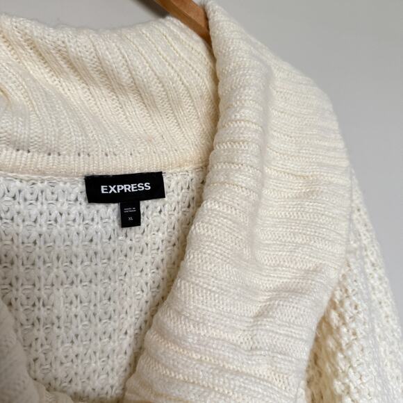 Express Women Sweater XL Ivory Cowl Neck Chunky Knit Boxy Winter Capsule Minimal - Picture 4 of 7